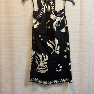 LOFT Black and Cream Leaf Print Mini Dress